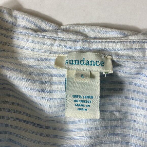 Sundance Sleeveless Blue White Striped Linen Classic Memories Tunic Top L - Picture 6 of 6